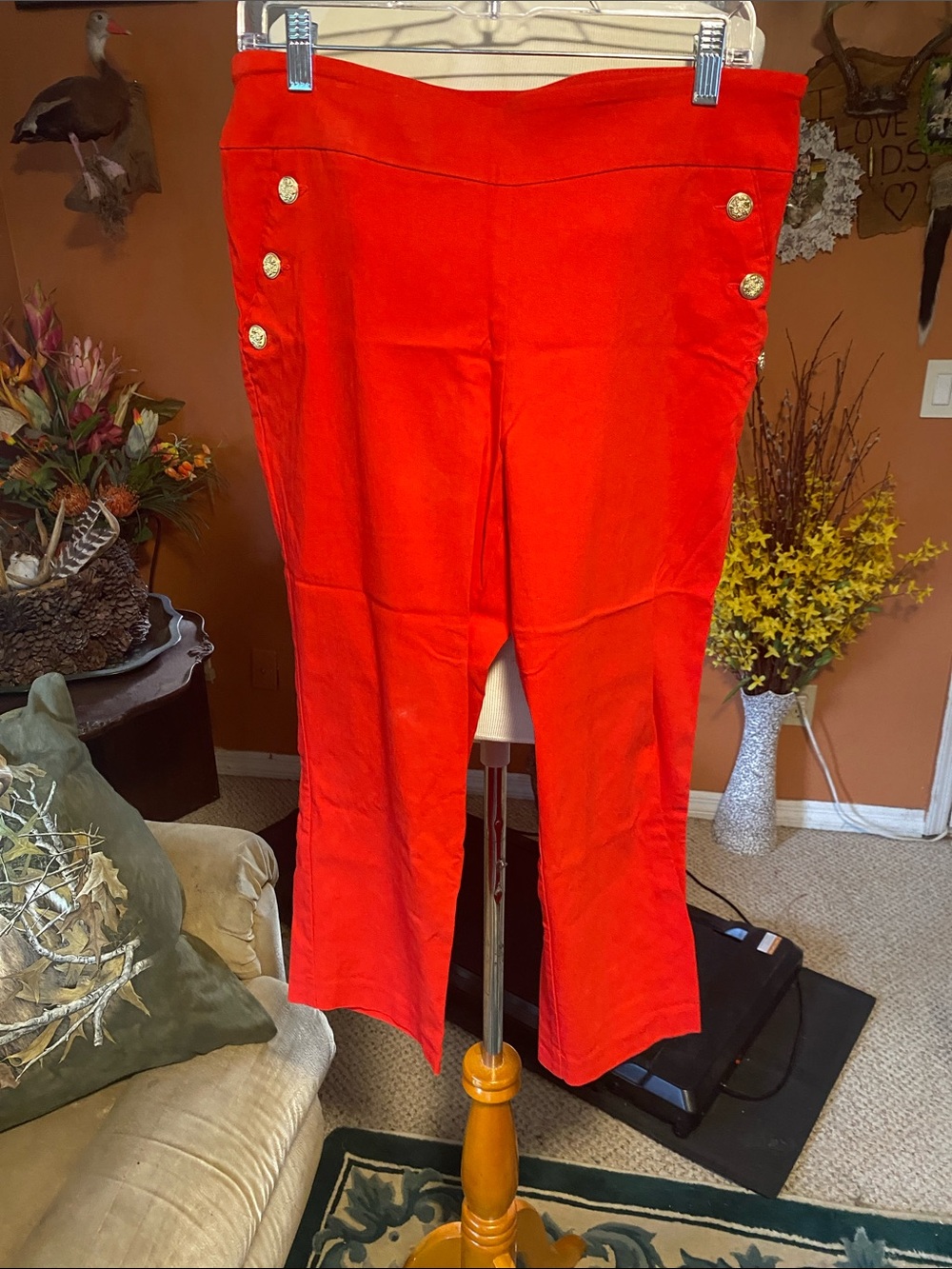 RED Capri Pants with Gold Buttons
